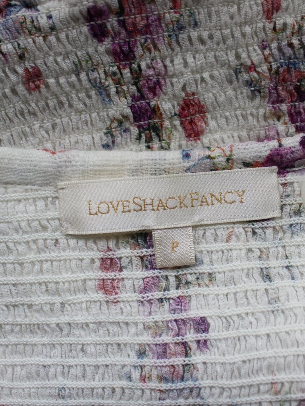 LoveShackFancy X AERIN Violet Smocked floral Puff Sleeve ruffle Mini tunic Dress - Picture 12 of 12